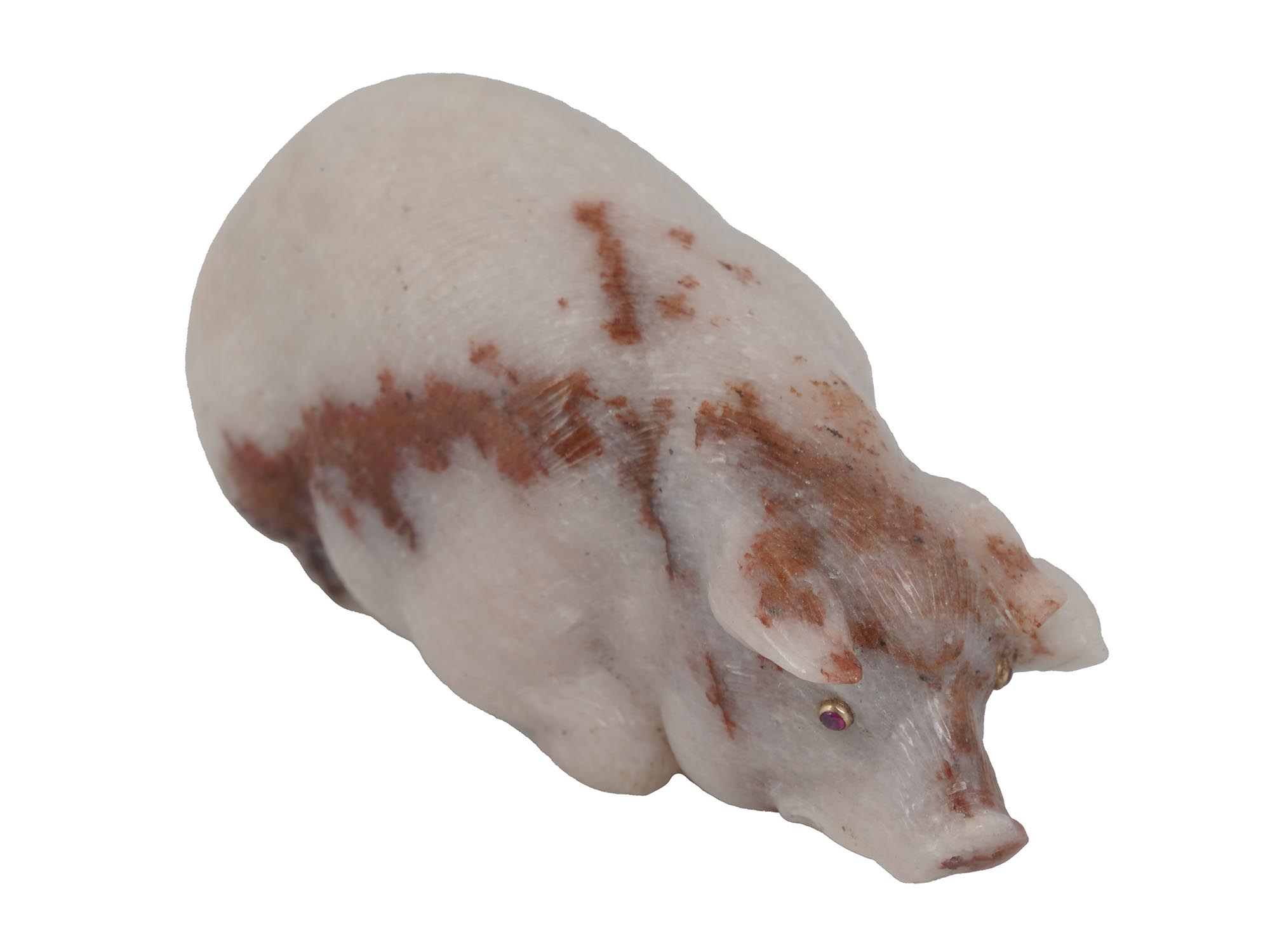 RUSSIAN CARVED AGATE AND STONE EYES PIG FIGURINE PIC-4